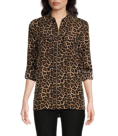 michael kors leopard zip top|leopard print viscose top.